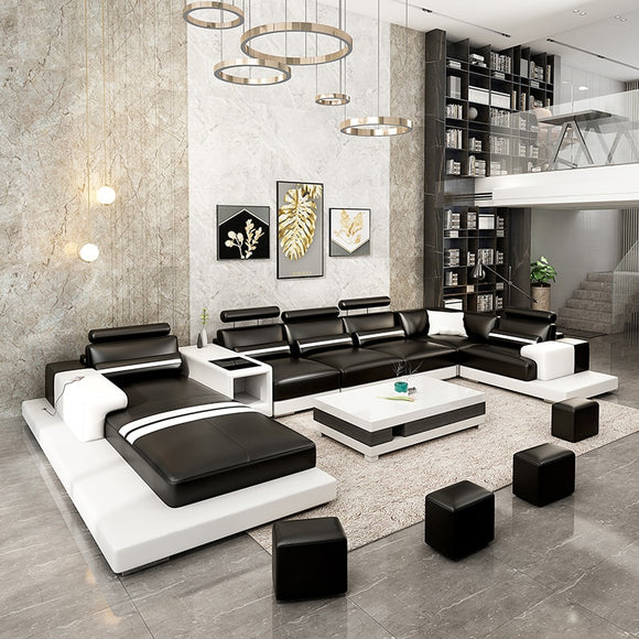 Modern minimalist head-floor cowhide villa size family U-shaped creative fashion feature leather sofa