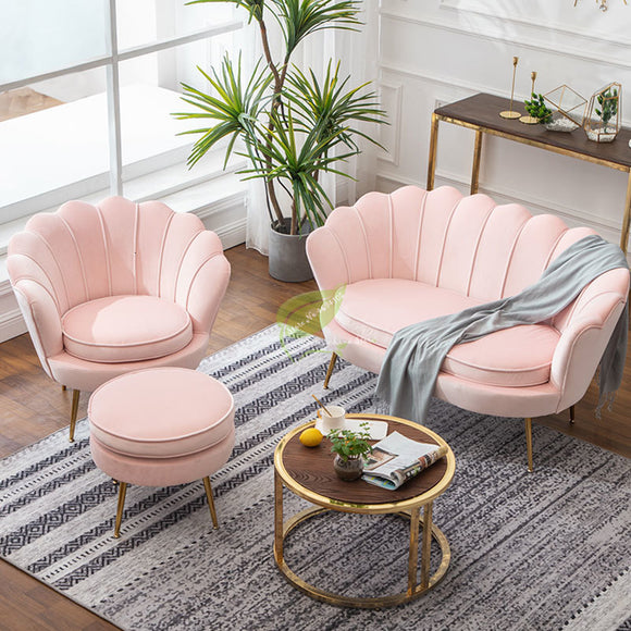 Pink Golden Iron Metal Velvet Royal Crown Single Double Three-seat Sofa Dressing Chair Coffee Living Room Garden Princess Prince